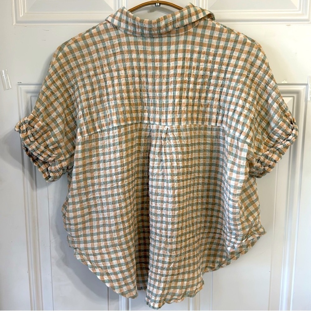 MADEWELL Women’s Plaid Button-Up Shirt Cream/Tan Short Sleeves Size XXS - Picture 3 of 9